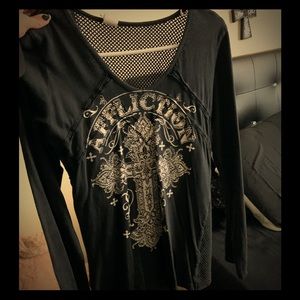 Affliction Fishnet Back Long Sleeve Tee